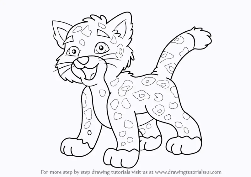 Step by Step How to Draw Baby Jaguar from Go, Diego, Go