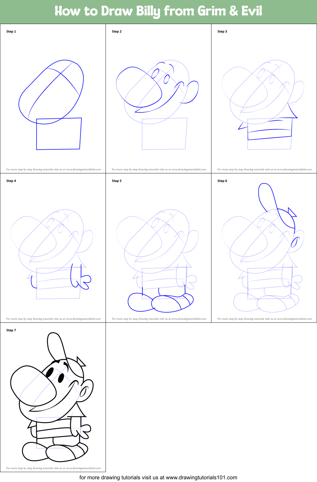 How To Draw Billy From Grim Evil Printable Step By Step Drawing