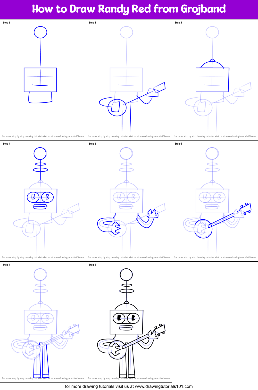 How to Draw Randy Red from Grojband printable step by step drawing ...