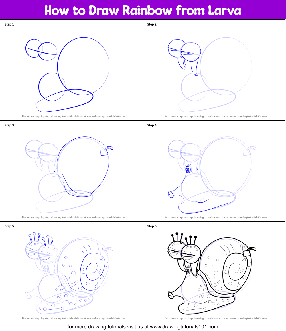 How to Draw Rainbow from Larva printable step by step drawing sheet