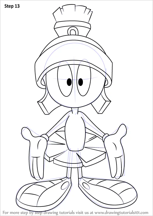 How to Draw Marvin the Martian from Looney Tunes (Looney Tunes) Step by ...