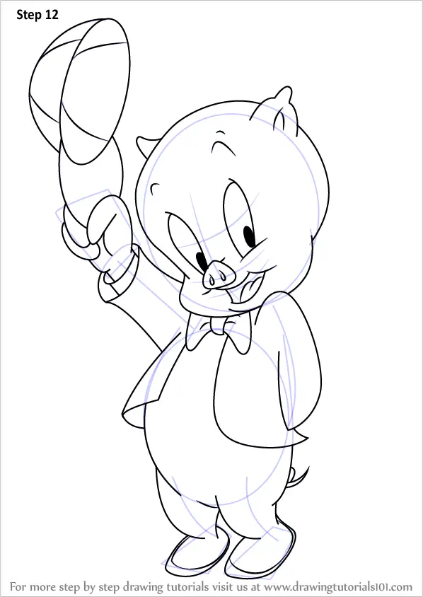 Step by Step How to Draw Porky Pig from Looney Tunes