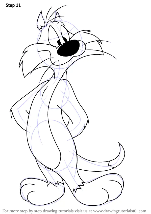 How to Draw Sylvester from Looney Tunes (Looney Tunes) Step by Step
