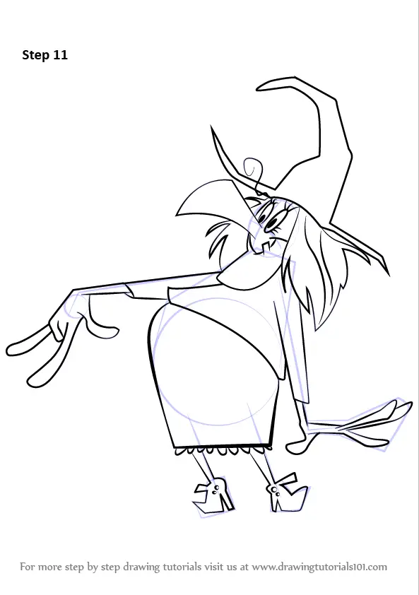 Step by Step How to Draw Witch Lezah from Looney Tunes