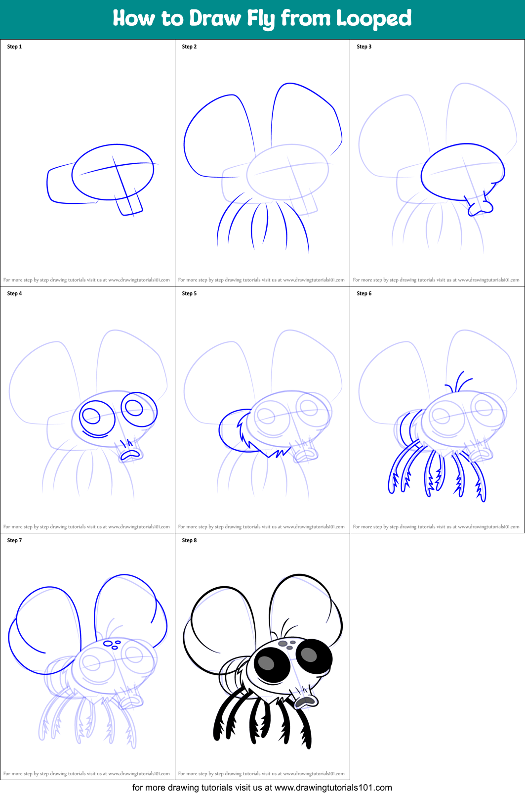 How to Draw Fly from Looped printable step by step drawing sheet