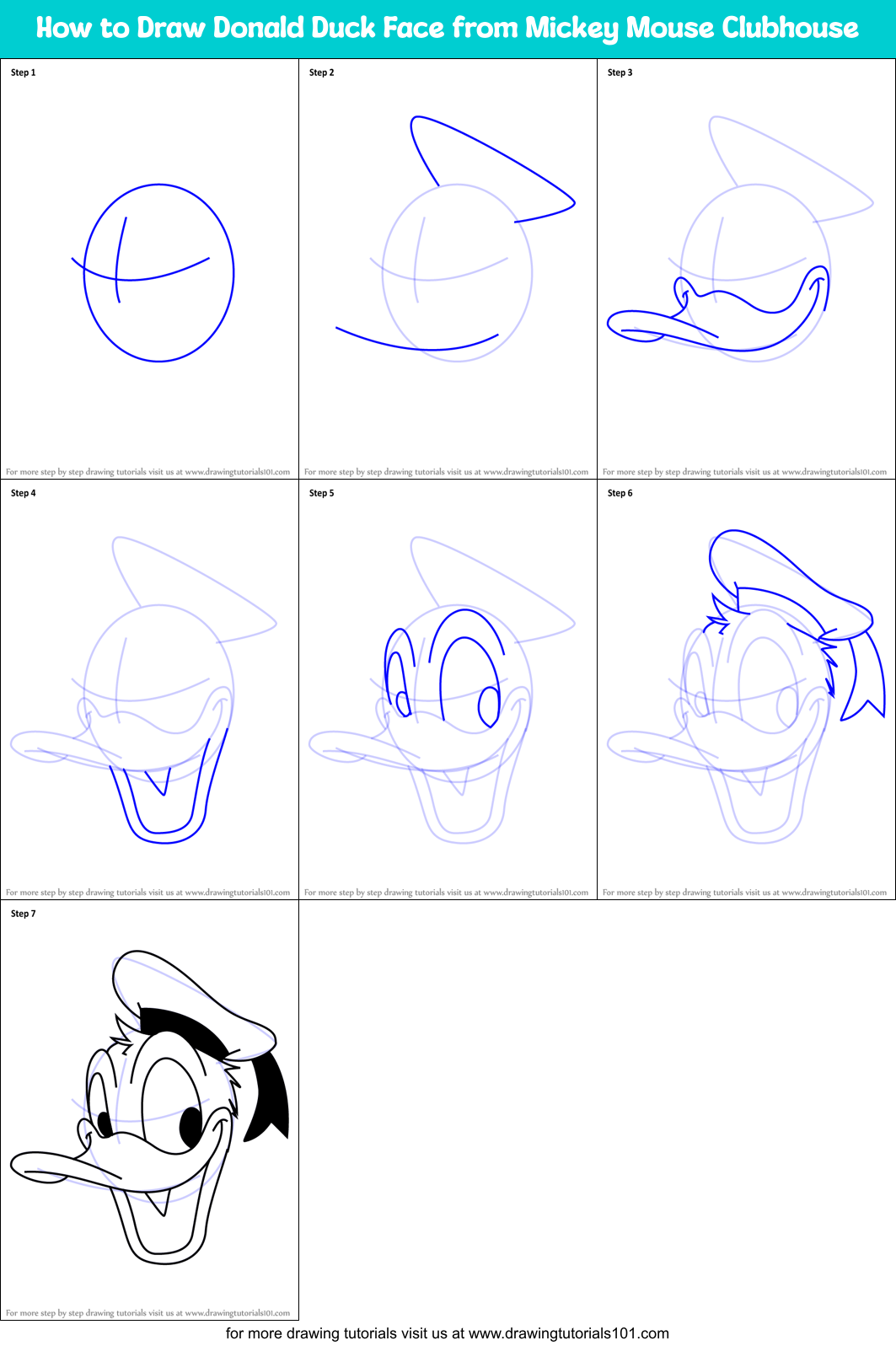 How to Draw Donald Duck Face from Mickey Mouse Clubhouse printable step