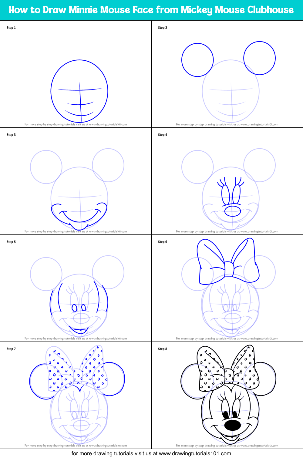 How to Draw Minnie Mouse Face from Mickey Mouse Clubhouse (Mickey Mouse