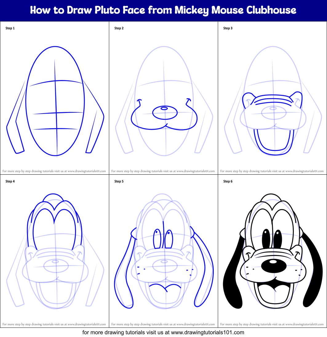 How to Draw Pluto Face from Mickey Mouse Clubhouse printable step by
