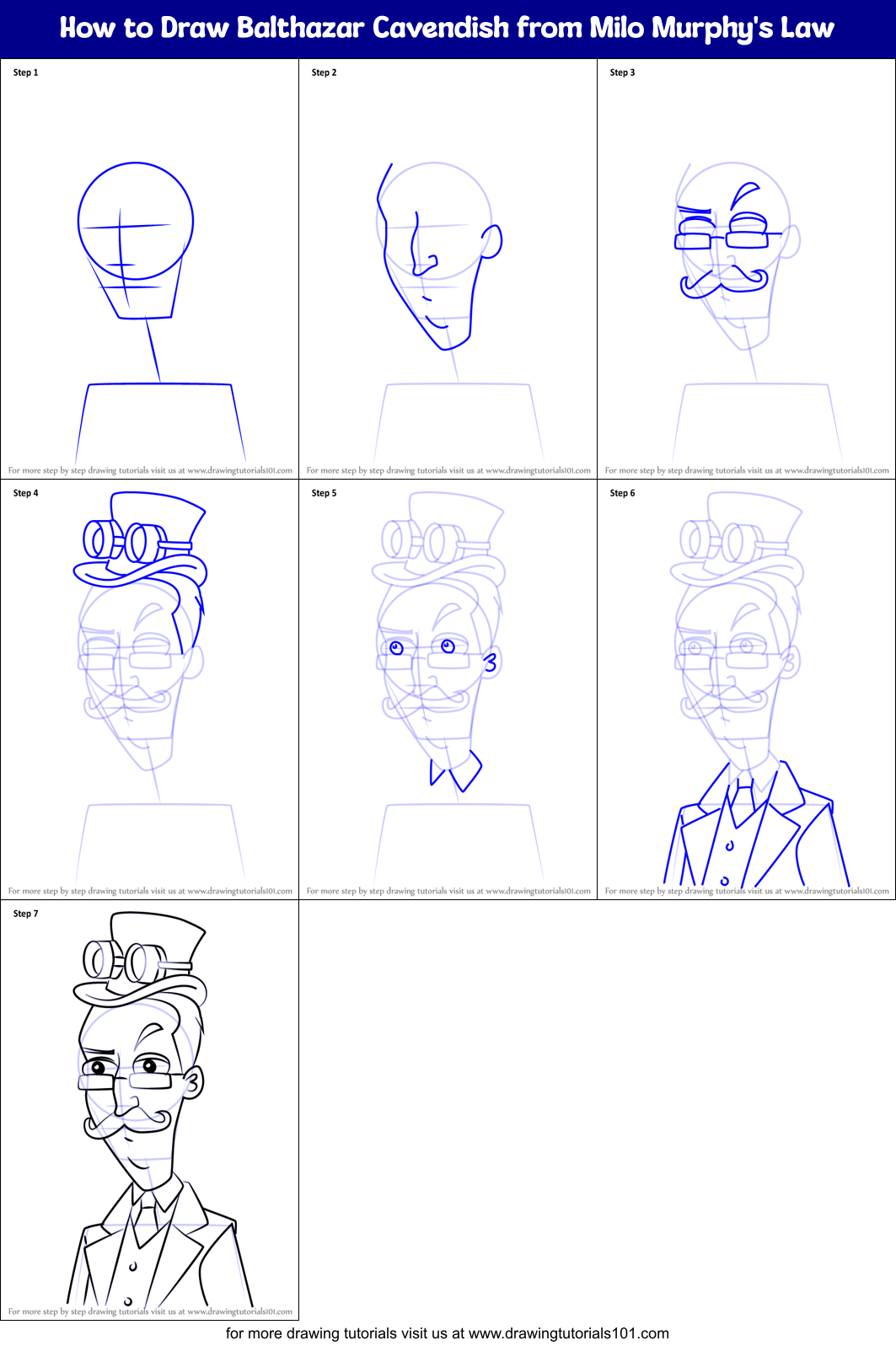 How to Draw Balthazar Cavendish from Milo Murphy's Law printable step