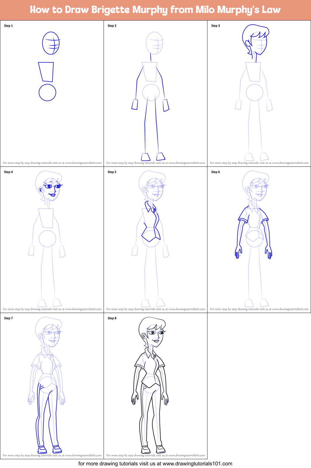 How to Draw Brigette Murphy from Milo Murphy's Law printable step by