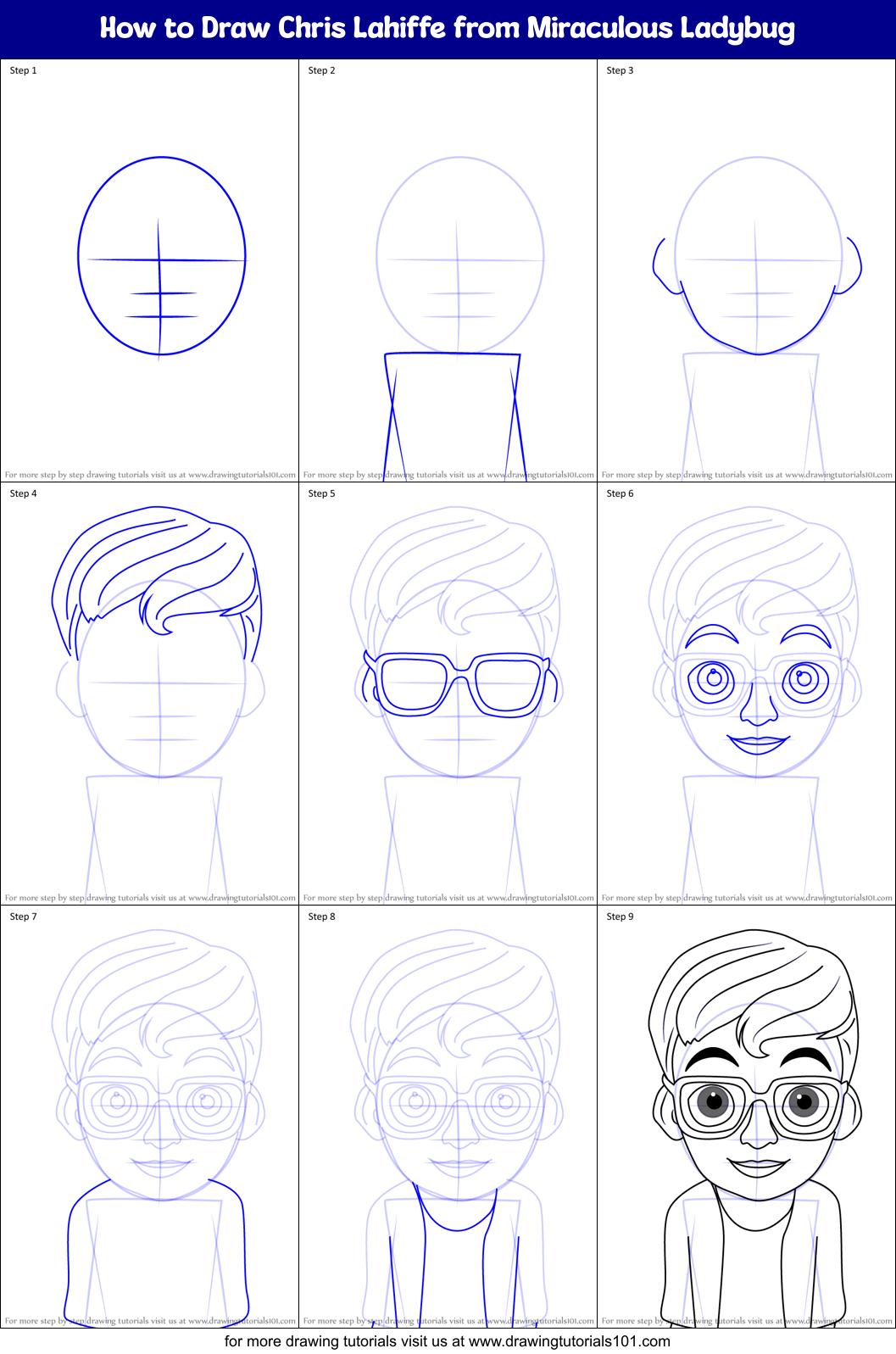 How to Draw Chris Lahiffe from Miraculous Ladybug printable step by