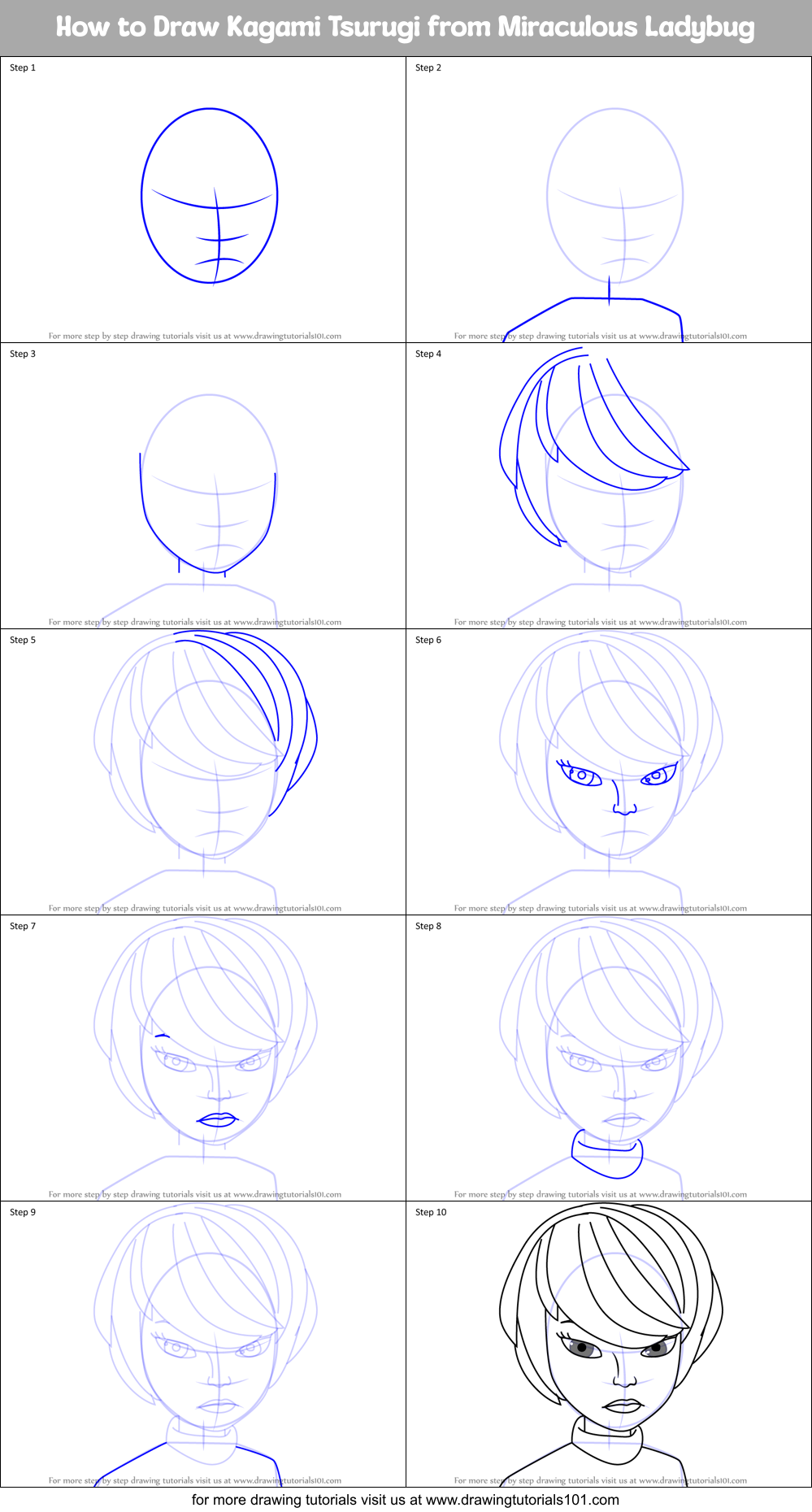 How to Draw Kagami Tsurugi from Miraculous Ladybug printable step by