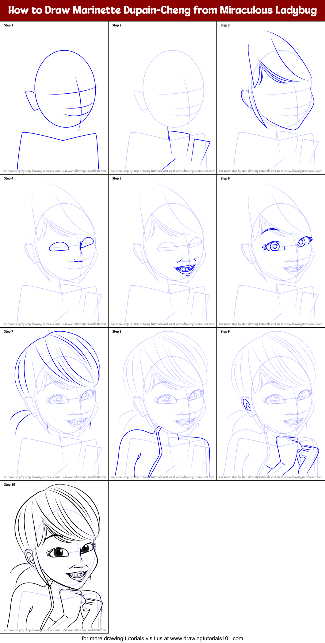 How to Draw Marinette Dupain-Cheng from Miraculous Ladybug printable