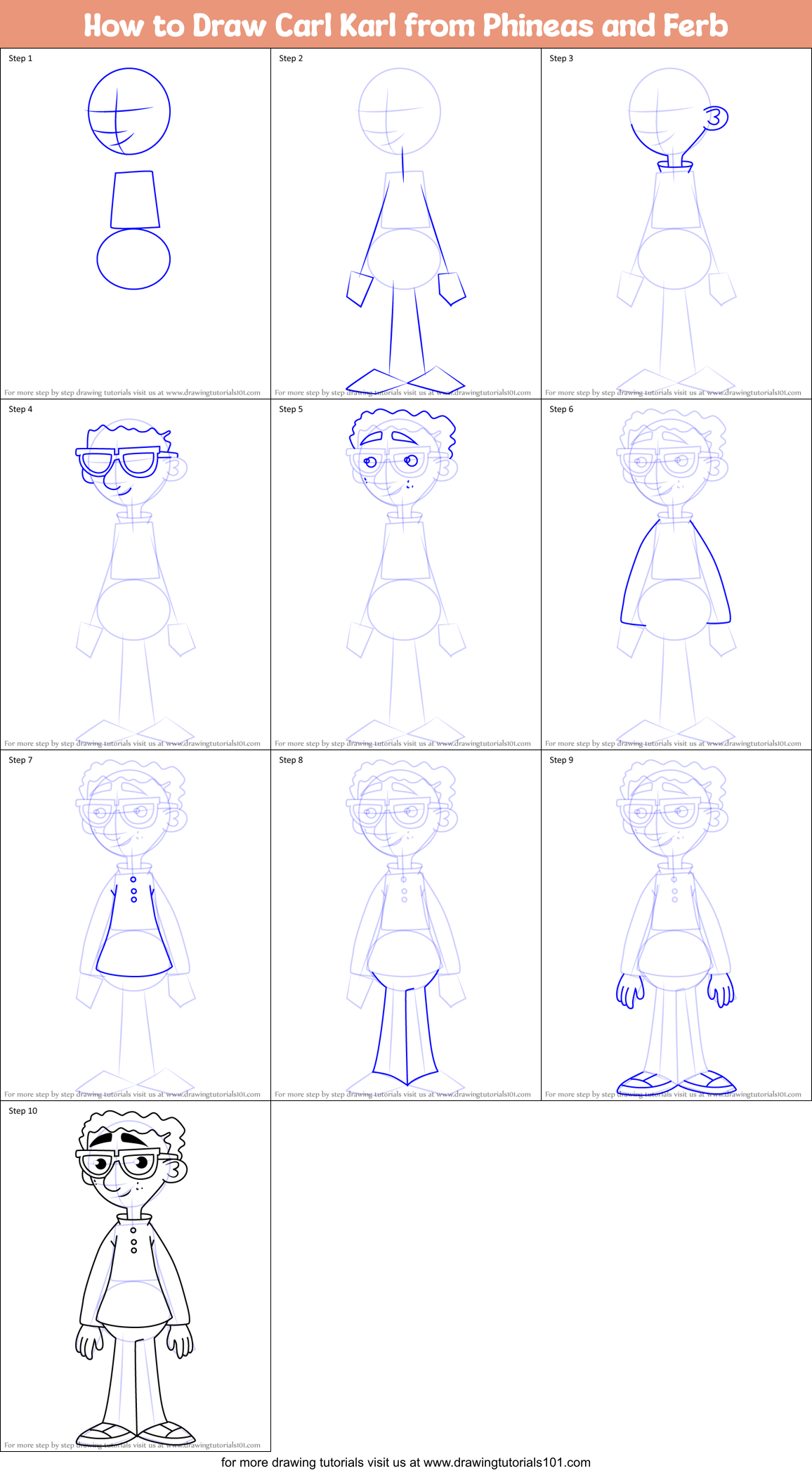 How to Draw Carl Karl from Phineas and Ferb (Phineas and Ferb) Step by ...