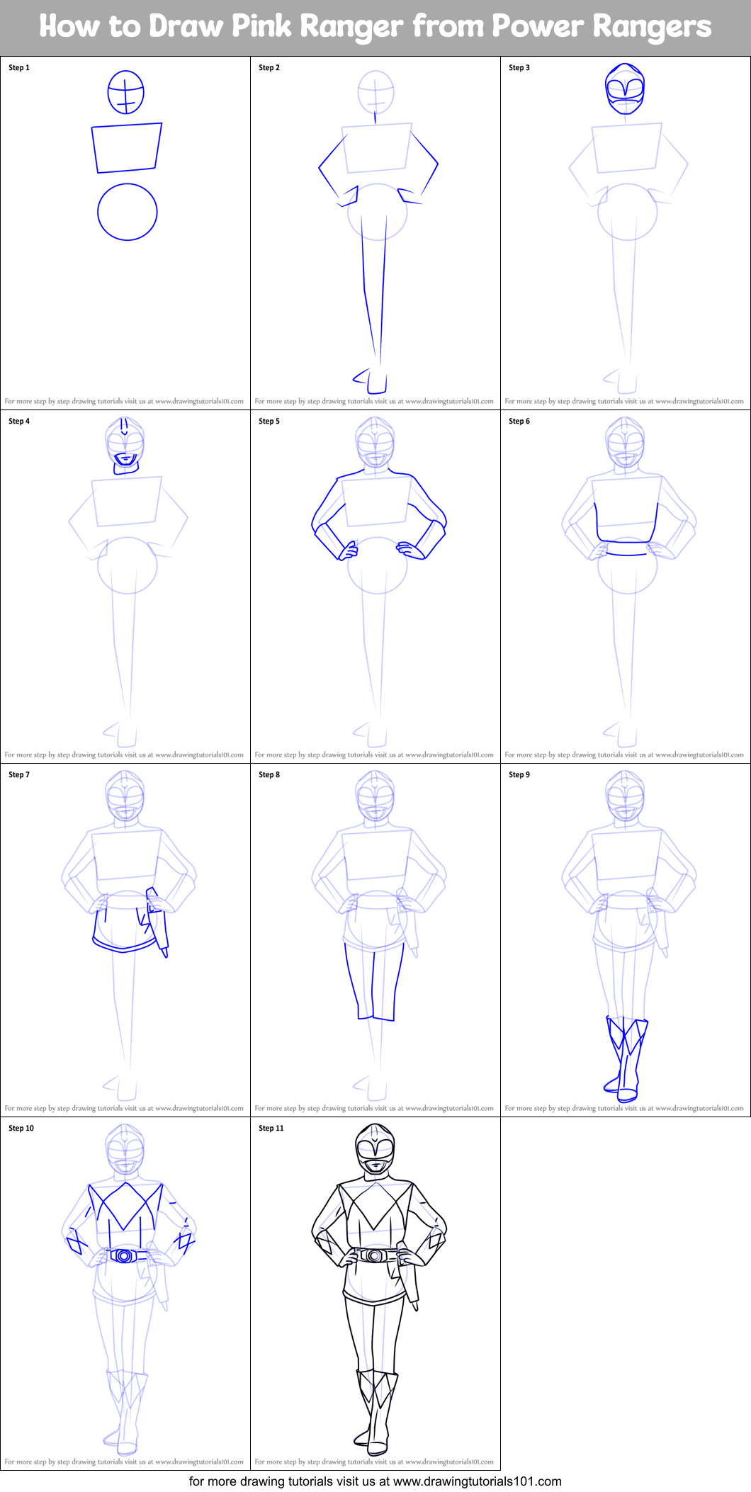 How to Draw Pink Ranger from Power Rangers printable step by step