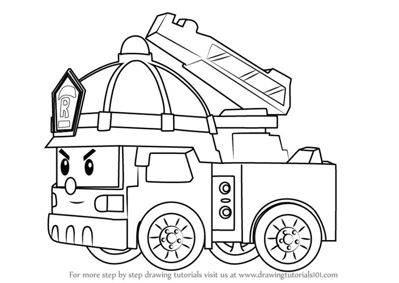 Easy How to Draw a Fire Truck Tutorial and Coloring Page