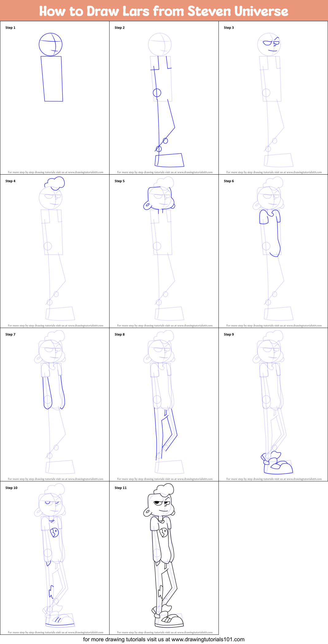 How to Draw Lars from Steven Universe printable step by step drawing ...