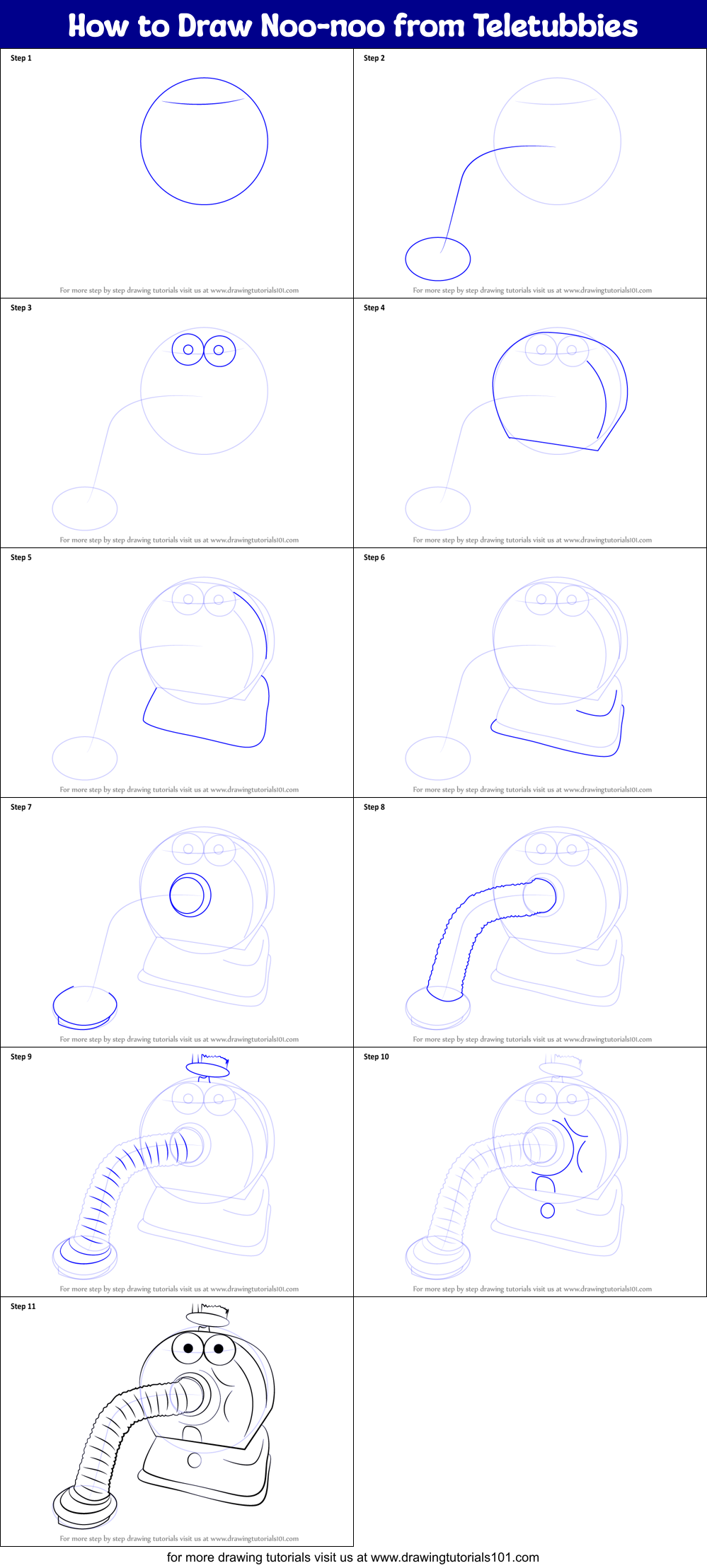 How to Draw Noo-noo from Teletubbies printable step by step drawing