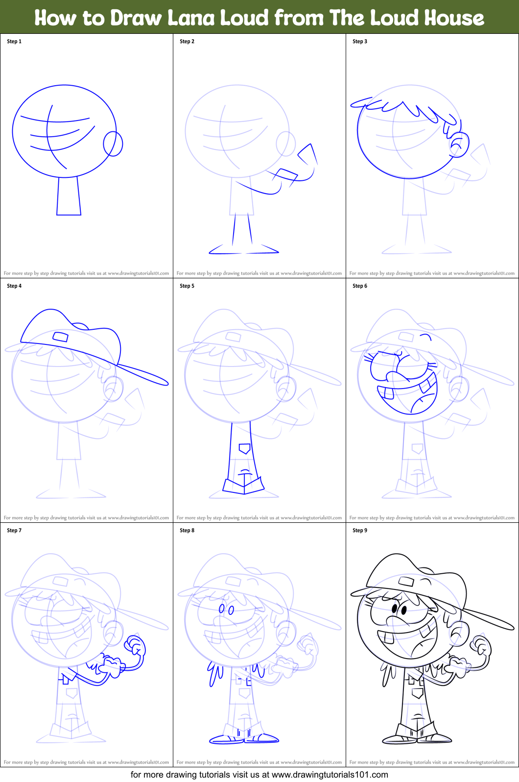 How to Draw Lana Loud from The Loud House printable step by step