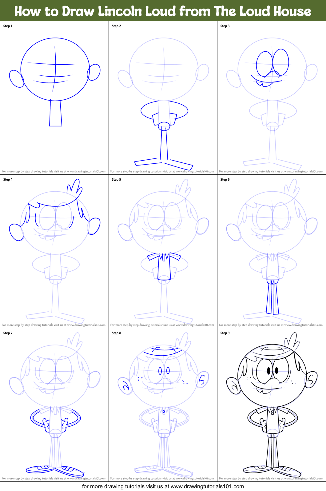 How to Draw Lincoln Loud from The Loud House printable step by ...