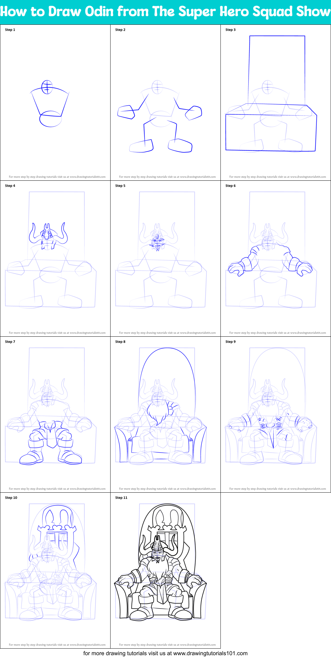 How to Draw Odin from The Super Hero Squad Show printable step by step