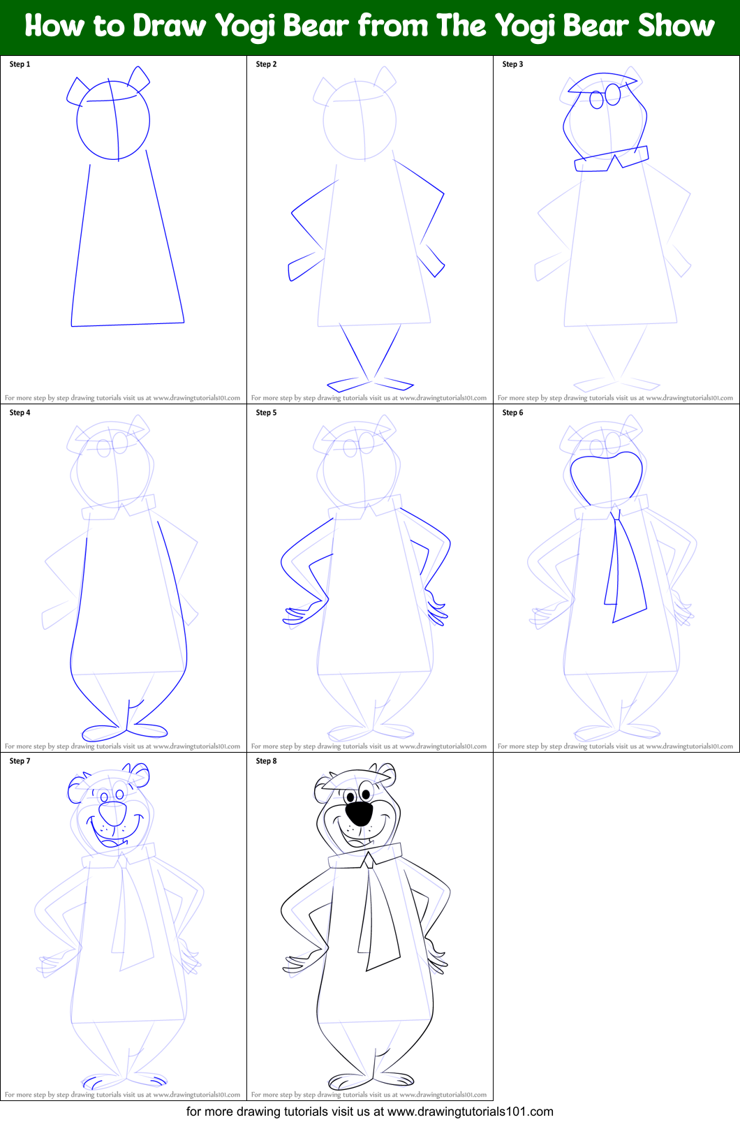 How to Draw Yogi Bear from The Yogi Bear Show printable ...