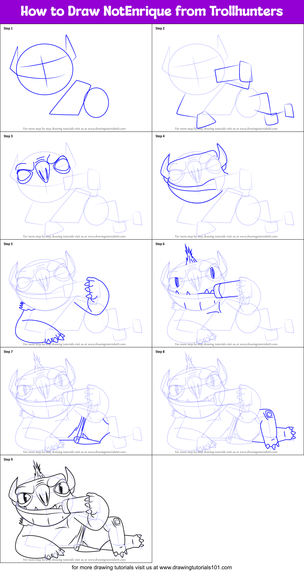 How to Draw NotEnrique from Trollhunters printable step by step drawing