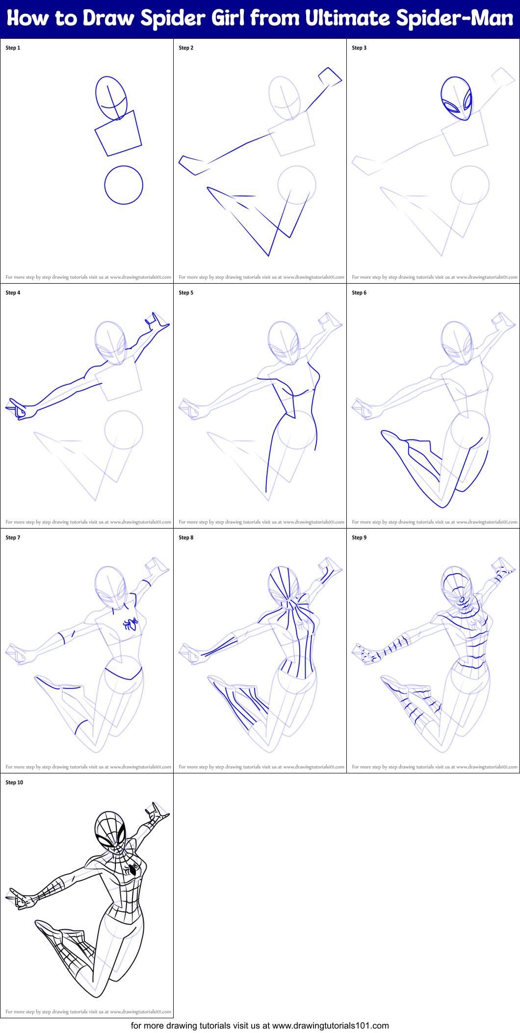 How to Draw Spider Girl from Ultimate Spider-Man printable step by step 