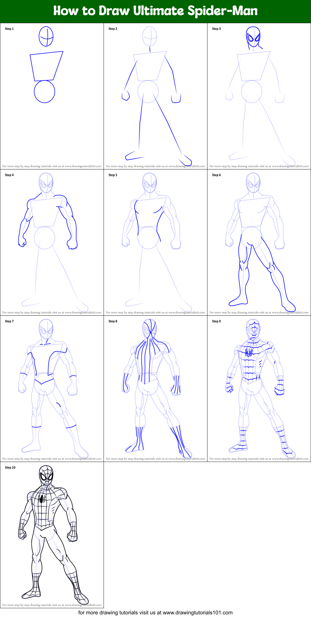 How to Draw Ultimate Spider-Man printable step by step drawing sheet