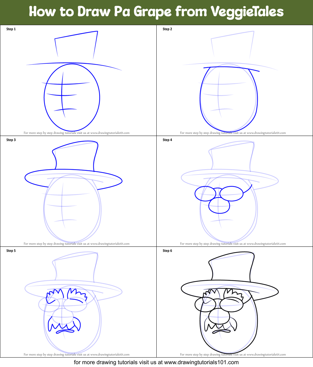 How to Draw Pa Grape from VeggieTales printable step by step drawing