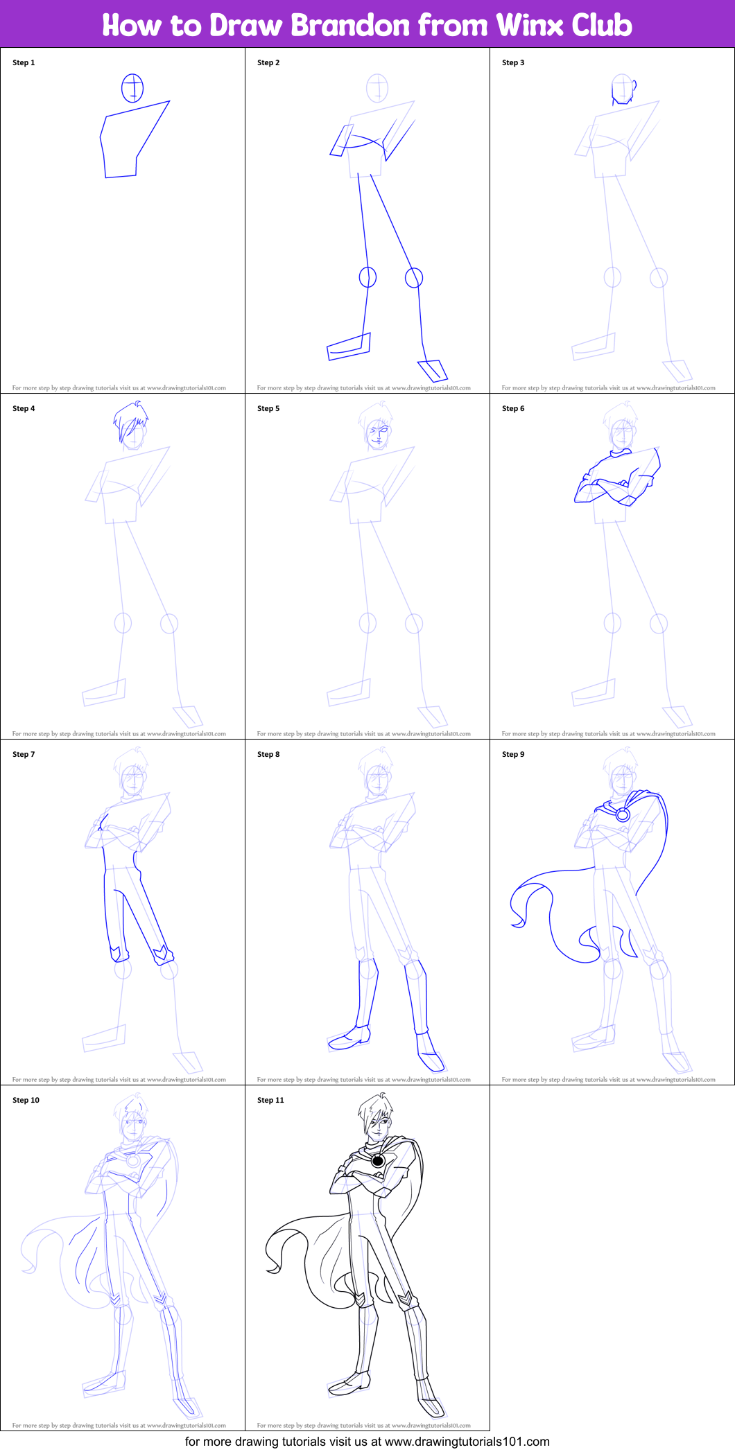 How to Draw Brandon from Winx Club (Winx Club) Step by Step ...