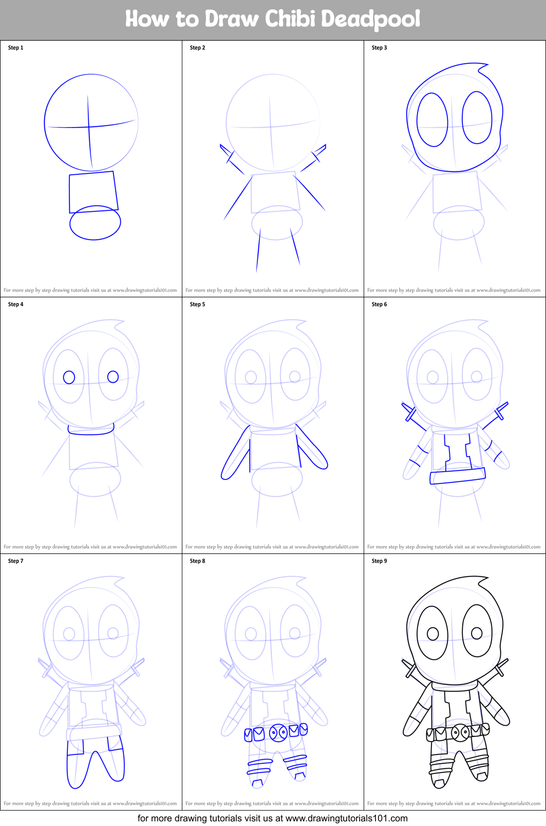 How To Draw Chibi Deadpool Printable Step By Step Drawing Sheet