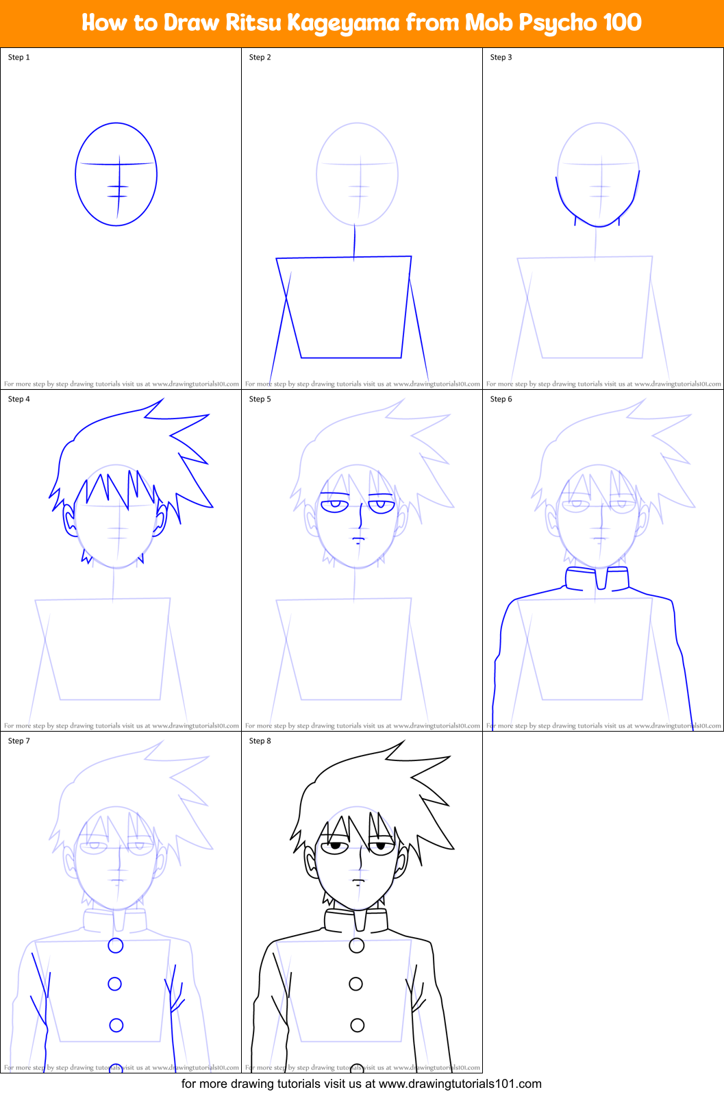 How To Draw Ritsu Kageyama From Mob Psycho 100 Printable Step By