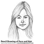 Female Face with Hair Pencil Sketch