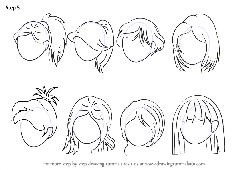 Learn How to Draw Anime Hair - Female (Hair) Step by Step : Drawing