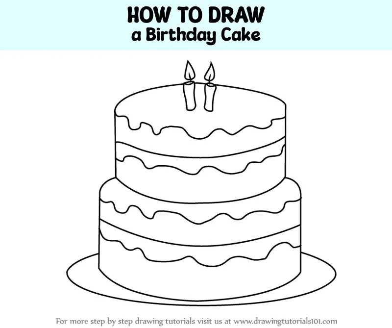 Premium Vector | Black line birthday cake drawing with greeting