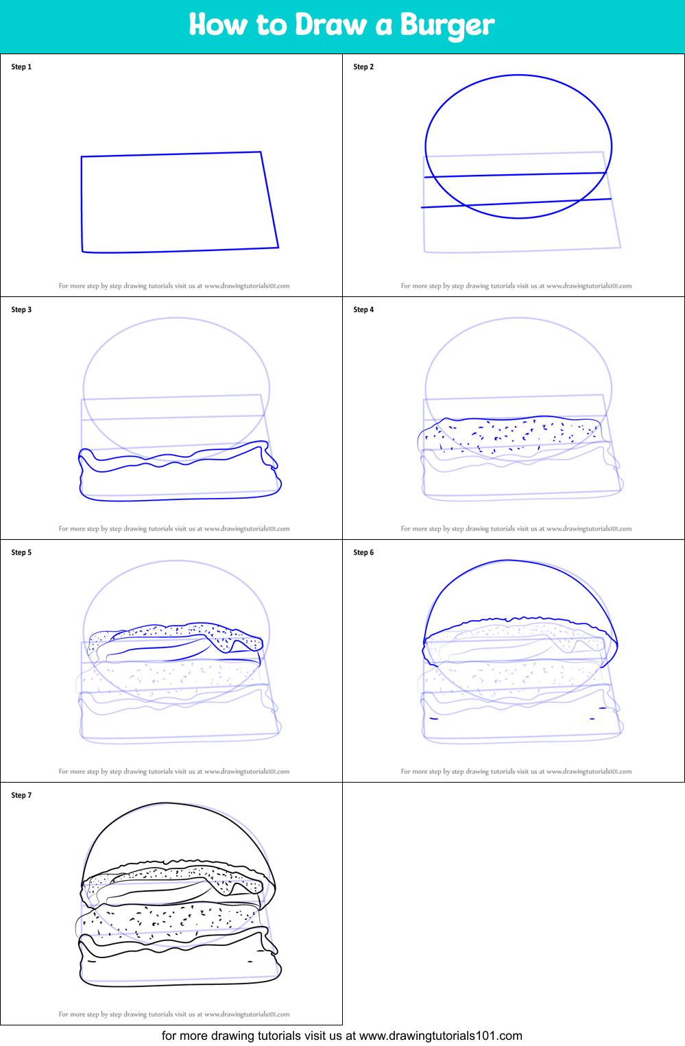 How to Draw a Burger printable step by step drawing sheet