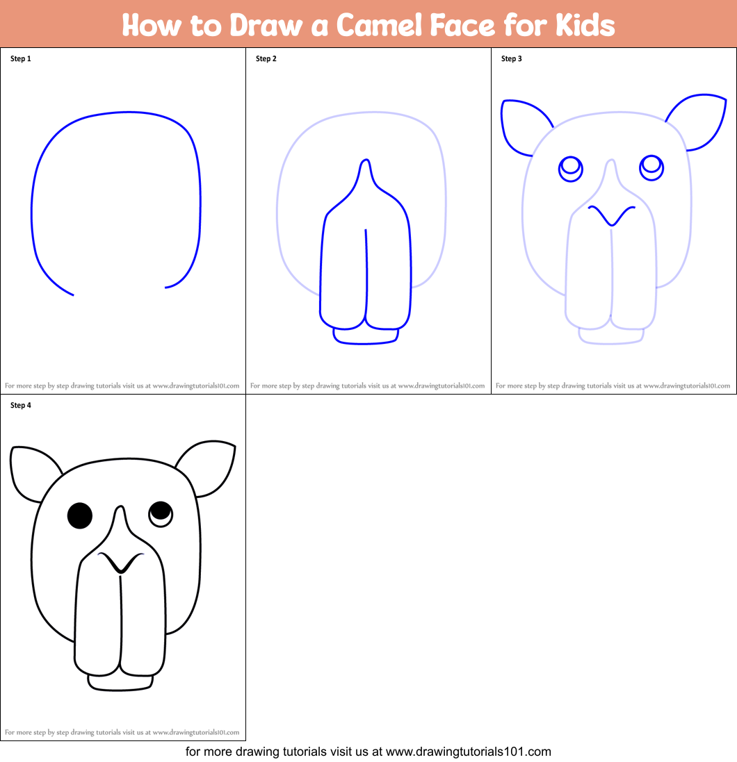 How to Draw a Camel Face for Kids printable step by step drawing sheet ...
