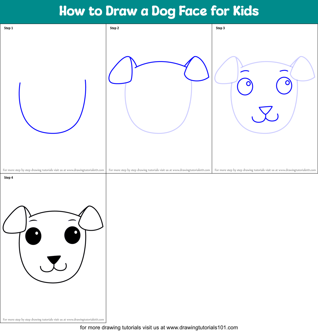How to Draw a Dog Face for Kids printable step by step drawing sheet ...