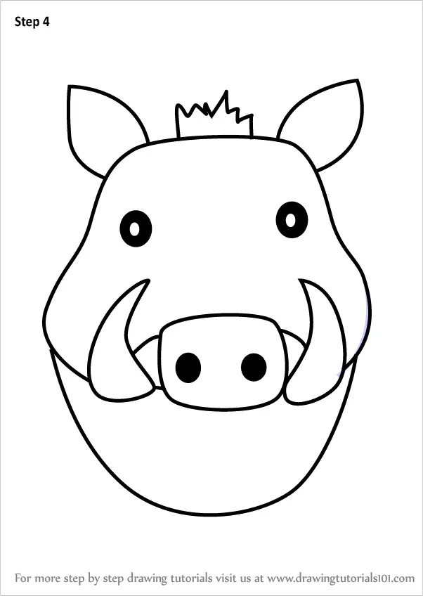 How to Draw a Warthog Face for Kids (Animal Faces for Kids) Step by