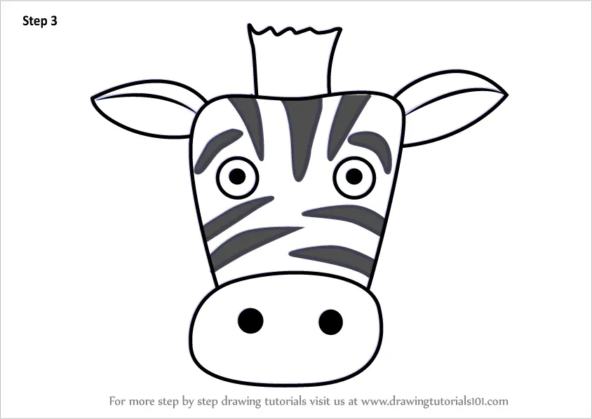 Learn How To Draw A Zebra Face For Kids Animal Faces For Kids Step By Step Drawing Tutorials