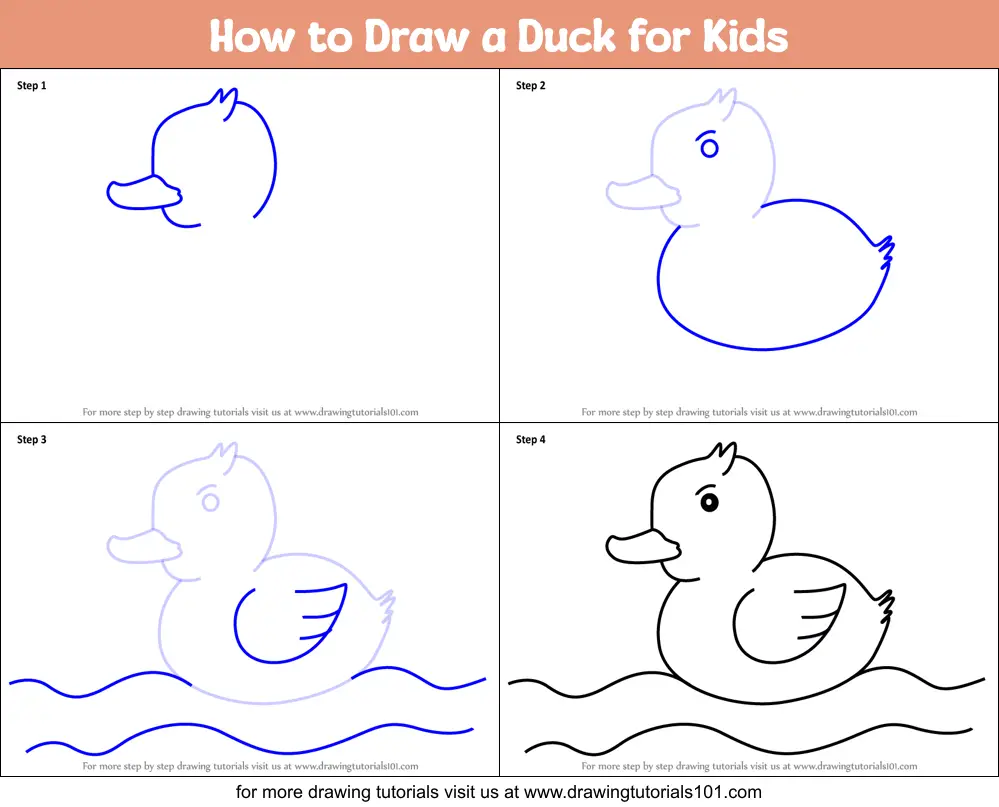 How to Draw a Duck for Kids printable step by step drawing sheet