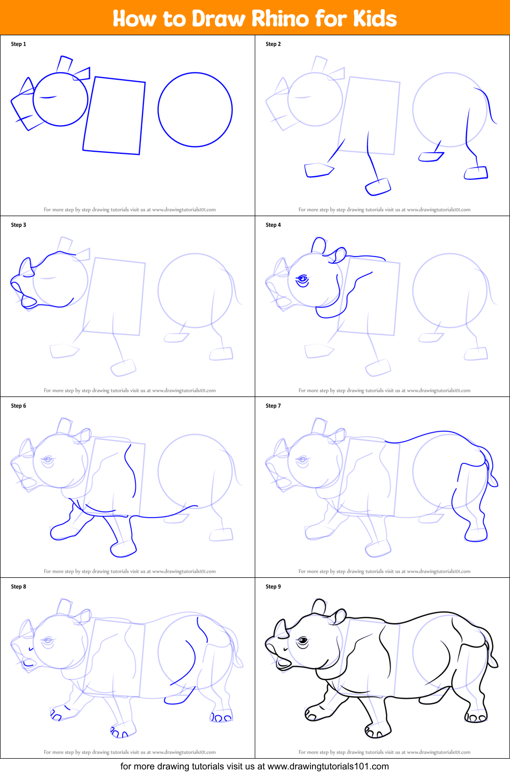 Download How to Draw Rhino for Kids printable step by step drawing ...