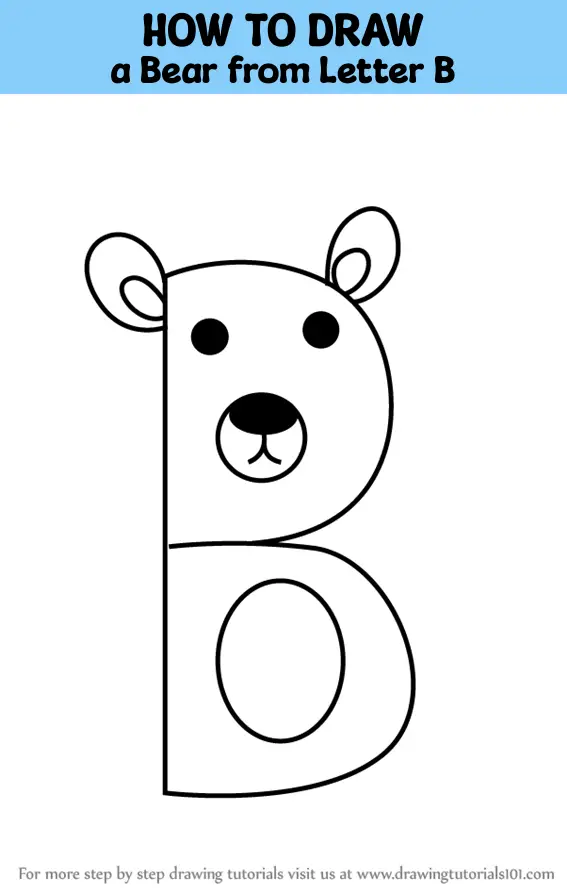 How to Draw a Bear from Letter B (Animals with Letters) Step by Step
