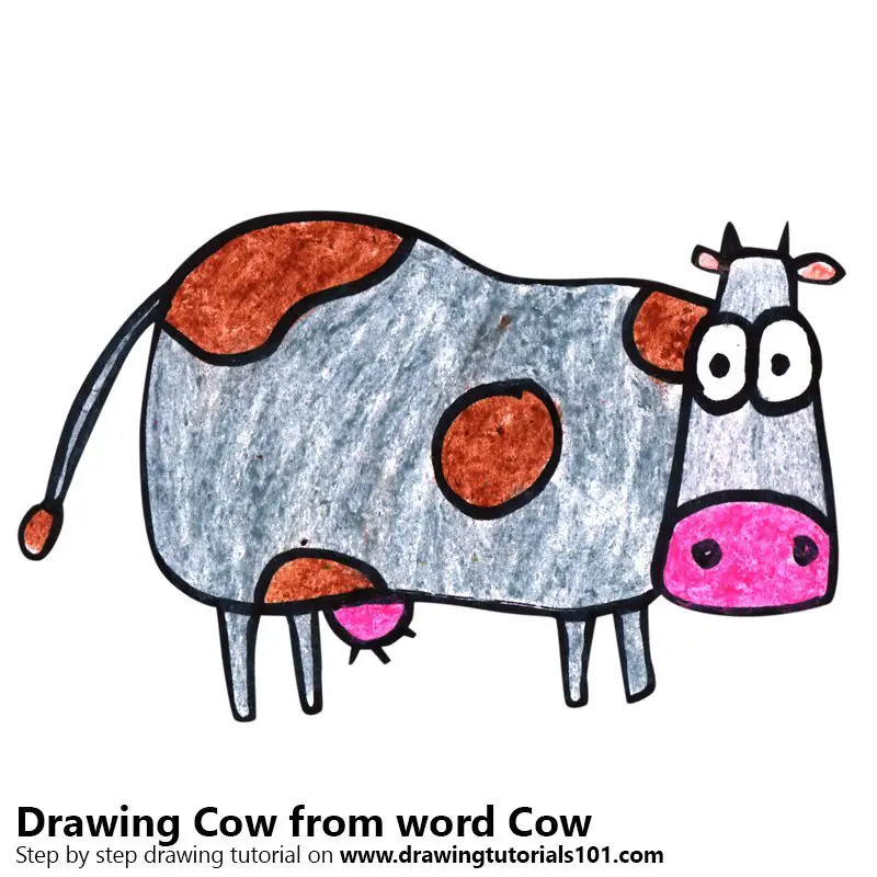 Cow from word Cow Color Pencil Drawing