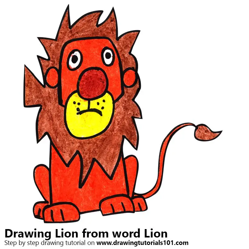 Lion from word Lion Color Pencil Drawing