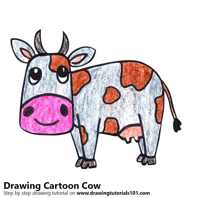 How to Draw a Cartoon Cow (Cartoon Animals) Step by Step