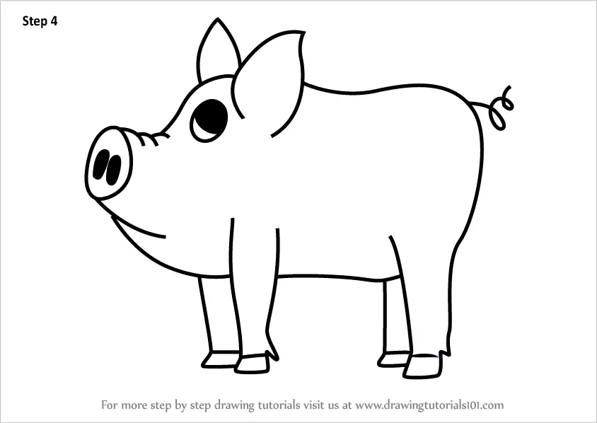 Learn How to Draw a Cartoon Pig (Cartoon Animals) Step by Step : Drawing Tutorials