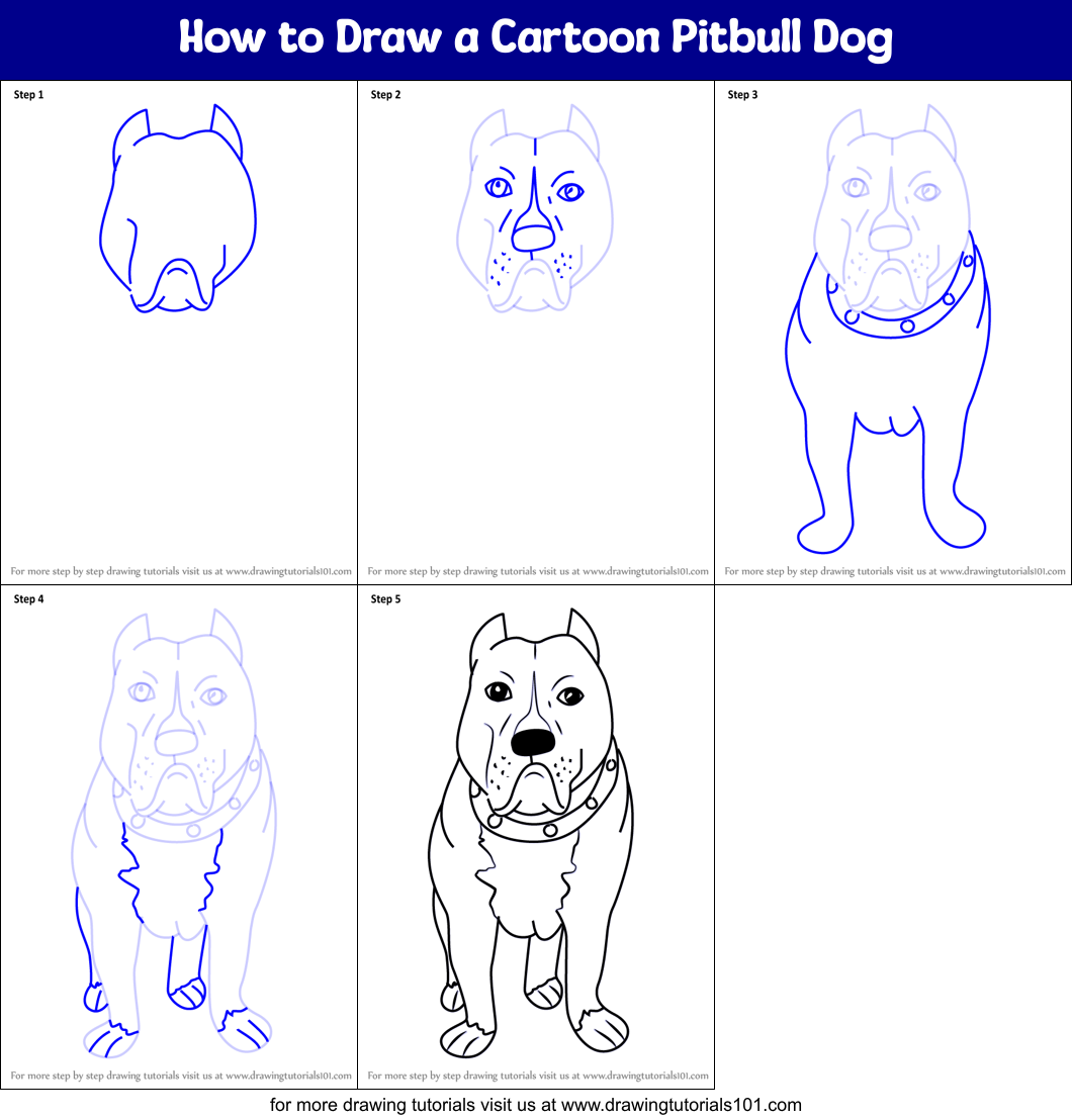 How to Draw a Cartoon Pitbull Dog (Cartoon Animals) Step by Step