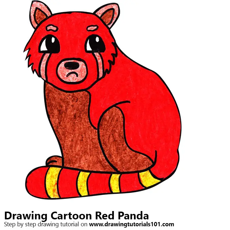 Cartoon Red Panda Color Pencil Drawing